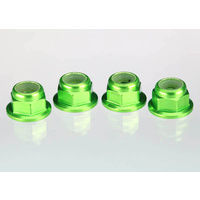 TRAXXAS 1747G: Nuts, aluminum, flanged, serrated (4mm) (green-anodized) (4)