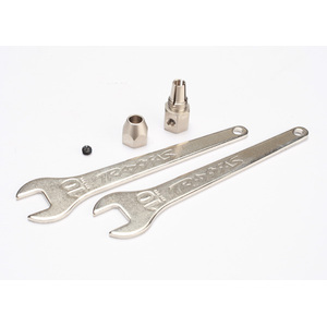 TRAXXAS 5761: Motor coupler, collet style/ GS 4x3 SS (with threadlock) (1)/ wrench, 10mm (2)