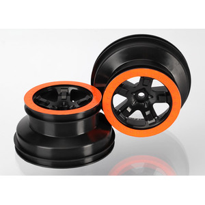 TRAXXAS 5870X: Wheels, SCT black, orange beadlock style, dual profile (2.2" outer, 3.0" inner) (2WD front) (2)