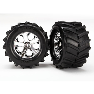 TRAXXAS 6771: Tires and wheels, assembled, glued 2.8" All-Star chrome wheels