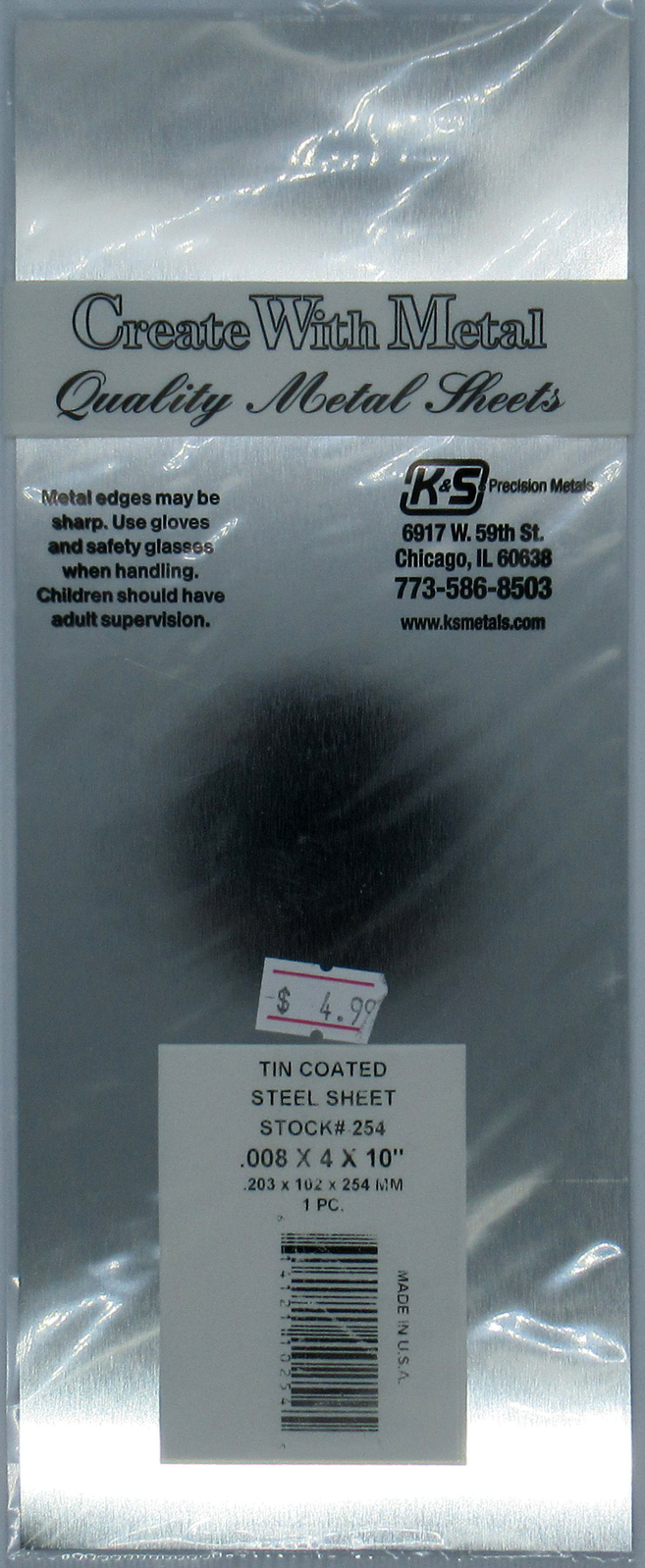 1 pc per bag K&S Precision Metal 254 .008 Tin Sheet Metal 