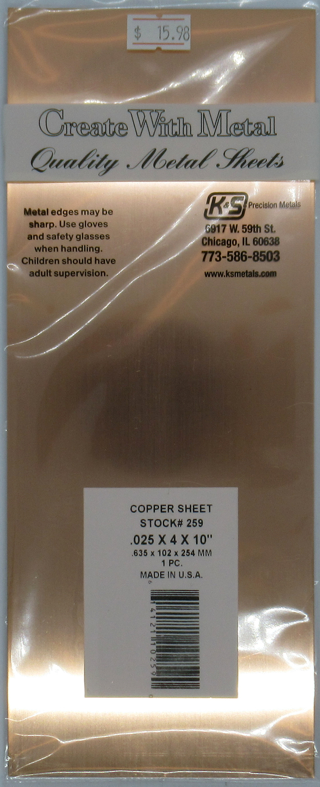 K & S Engineering Ks259 Copper Sheet Metal .025-4 X 10 for sale online 