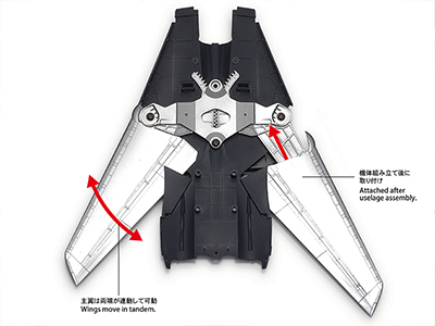 ariable sweep wing moves on internal gears