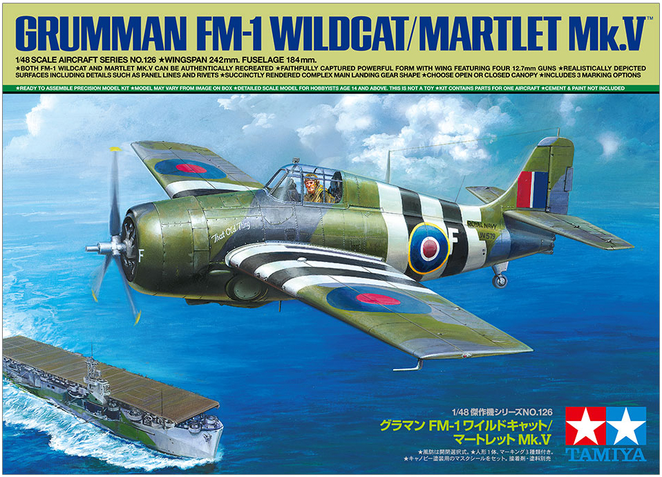 Tamiya 61126 Grumman Fm-1 Wildcat/Martlet Mk.V 1/48 Scale Plastic Model Kit Box Art