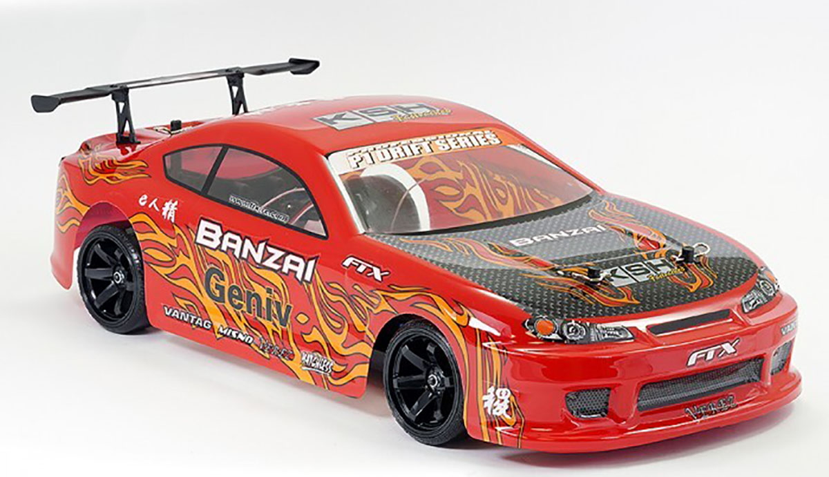 A model RC on-road drift car.