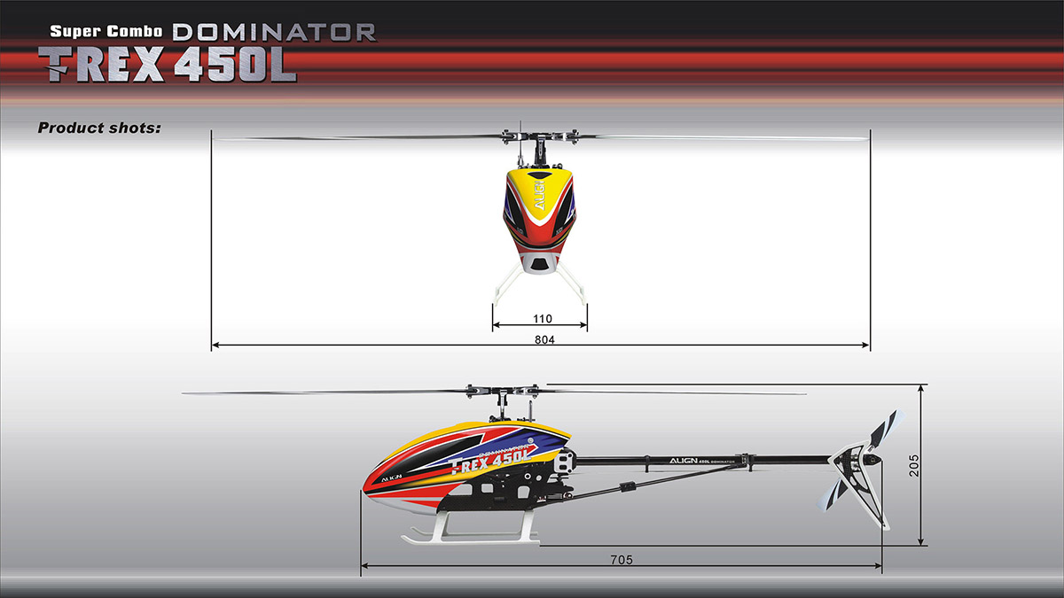 Trex 450L Dimensions