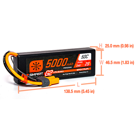 7.4V 5000mAh 2S 50C Smart LiPo Battery: IC5