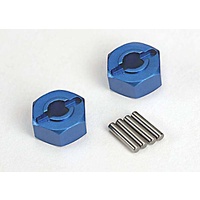 TRAXXAS 1654X: Wheel hubs, hex (blue-anodized, lightweight aluminum) (2)/ axle pins(4)