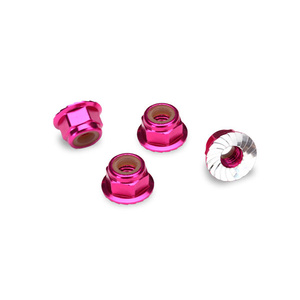 TRAXXAS 1747P: Nuts, aluminum, flanged, serrated (4mm) (pink-anodized) (4)