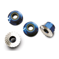 TRAXXAS 1747R: Nuts, aluminum, flanged, serrated (4mm) (blue-anodized) (4)