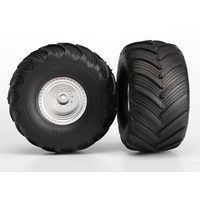 TRAXXAS 3665: Tires & wheels, assembled, glued (satin chrome wheels)