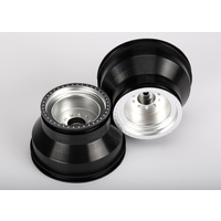 TRAXXAS 3666: Wheels, satin chrome, dual profile (2.0" outer, 3.0" inner) (nitro rear/ electric front) (2)