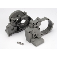 TRAXXAS 3691A: Gearbox halves (l&r) (grey) w/ idler gear shaft