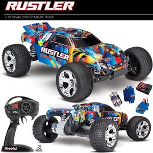 TRAXXAS 37054-4 Rustler XL-5 1/10 2WD Off-Road Truck Rock N Roll RTR w/ TQ