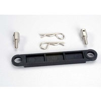 TRAXXAS 3727: Battery hold-down plate (black)/ metal posts (2)/body clips (2)