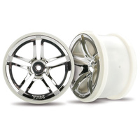 TRAXXAS 3774: Wheels, Twin-Spoke 2.8" (chrome) (2WD electric rear) (2)