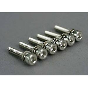 TRAXXAS 5142: Screws, 3x15mm cap-head machine (hex drive) (with split and flat washers) (6)