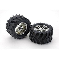 TRAXXAS 5173: Chrome SS Wheels/Maxx Tractor Tires (2) 3.8" 14-mm/14mm