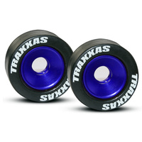 TRAXXAS 5186A: Wheels, aluminum (blue-anodized) (2)/ 5x8mm ball bearings (4)/ axles (2)/ rubber tires (2)