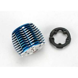 TRAXXAS 5237: Cooling head, PowerTune (machined aluminum, blue-anodized) (TRX® 2.5 and 2.5R)/ head protector (plastic)