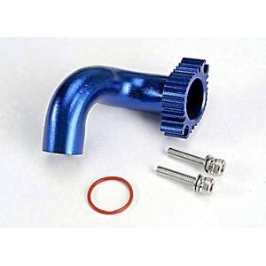 TRAXXAS 5287: Header, blue-anodized aluminum (for rear exhaust engines only) (TRX® 2.5, 2.5R, 3.3)