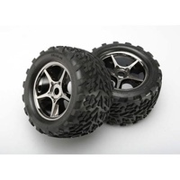 TRAXXAS 5374X: Gemini Black Chrome Wheels/Talon Tire (2) 17-mm Hub