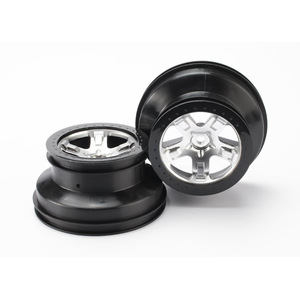 TRAXXAS 5872X: Wheels, SCT satin chrome, black beadlock style SCT, dual profile (2.2” outer, 3.0” inner) (4WD front/rear, 2WD rear only) (2)