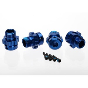 TRAXXAS 6469: Wheel hub, splined, 17mm, 6061-T6 aluminum (blue-anodized) (4)/ screw pin, 4x13mm (with threadlock) (4) (for 6mm axles)