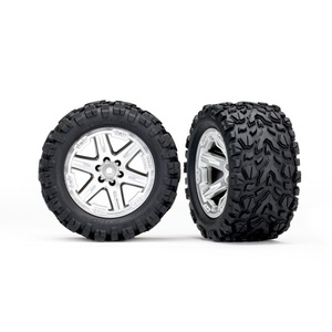 TRAXXAS 6773R Tires & wheels, assembled, glued (2.8") RXT satin chrome wheels, Talon Extreme tires