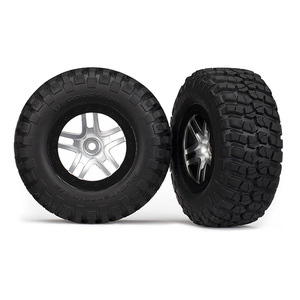 TRAXXAS 6873 Tires & wheels, assembled, glued (SCT Split-Spoke satin chrome, black beadlock