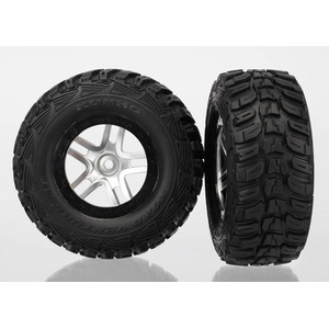 TRAXXAS 6874: Tires & wheels, assembled, glued (SCT Split-Spoke satin chrome, black beadlock style wheels, Kumho tires, foam inserts) (2)