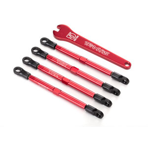 TRAXXAS 7138X: Toe links, aluminum (red-anodized) (4) (assembled with rod ends and threaded inserts)