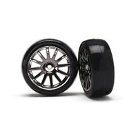 TRAXXAS 7573A: Tires Wheels Assembled Glued 12-Spoke Black (2)