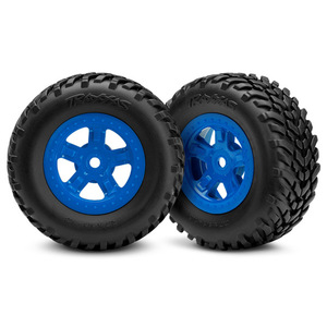 Traxxas 7674: Tires and wheels, assembled, glued (SCT blue wheels, SCT off-road racing tires) (1 each, right & left)