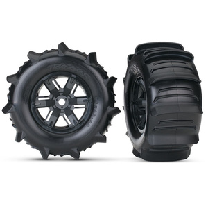  Tires & wheels, assembled, glued (X-Maxx black wheels, paddle tires, foam inserts) (left & right) (2) #7773