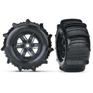 Tires & wheels, assembled, glued (X-Maxx black wheels, paddle tires, foam inserts) (left & right) (2) 7773