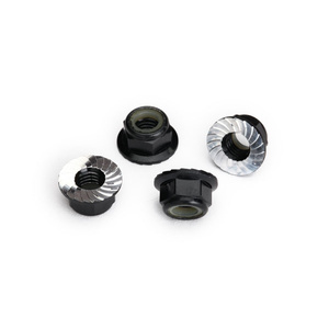 TRAXXAS 8447A Nuts, 5mm flanged nylon locking (aluminum, black-anodized, serrated) (4)