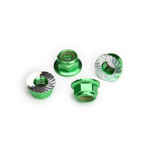 TRAXXAS 8447G: Nuts, 5mm flanged nylon locking (aluminum, green-anodized, serrated) (4)