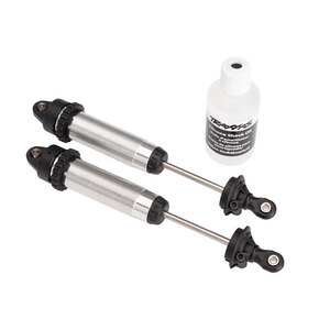 TRAXXAS 8450: Shocks, GTR, 134mm, silver aluminum (fully assembled w/o springs) (front, threaded) (2)