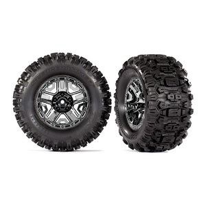  TRAXXAS 9072 Tires & wheels, assembled, glued (black chrome 2.8" wheels, Sledgehammer
