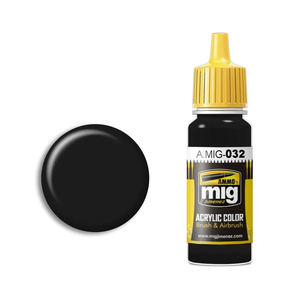 Ammo A.MIG-0032 Satin Black Acrylic Paint Colour 17mL