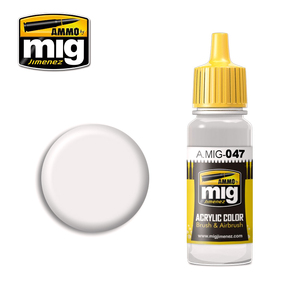 Ammo A.MIG-0047 Satin White Acrylic Paint Colour 17mL