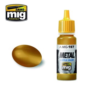 Ammo A.MIG-0197 Brass Metallic Acrylic Paint Colour 17mL