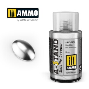 Ammo A.MIG-2324 High-Shine Plus Aluminium A-Stand Metallic Lacquer 30mL