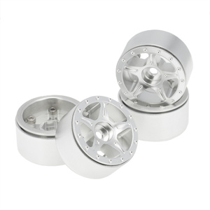 Axial SCX24 CNC Aluminium Starfish-Pro Beadlock Wheels Silver, Dia 28mm, Height 14.5mm, 4pcs