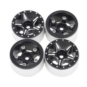 Axial SCX24 CNC Aluminium Starfish-Pro Beadlock Wheels Black, Dia 28mm, Height 14.5mm, 4pcs