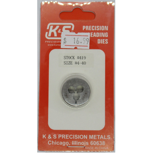 KS419 Threading Die 4-40 Size