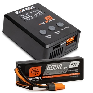 Spektrum Smart Powerstage Surface Bundle: 5000mAh 2S 50C LiPo Battery (IC5) / 100W S100 Charger