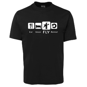 T-Shirt Black Eat,Sleep,Fly,Repeat, RCMA Small
