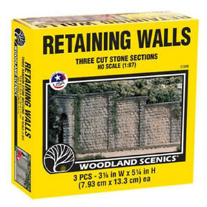 Cut Stone Wing Wall, HO Scale Cut Stone Retaining Walls, from Woodland Scenics. (3pc) #C1259